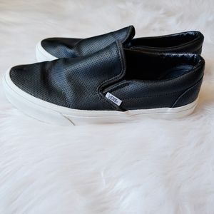 Vans Unisex Leather Black Slip On Sneakers